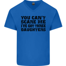 Can't Scare Me Three Daughters Father's Day Mens V-Neck Cotton T-Shirt Royal Blue