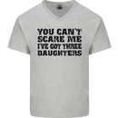 Can't Scare Me Three Daughters Father's Day Mens V-Neck Cotton T-Shirt Sports Grey