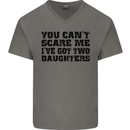 Can't Scare Me Two Daughters Father's Day Mens V-Neck Cotton T-Shirt Charcoal