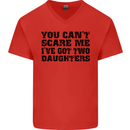 Can't Scare Me Two Daughters Father's Day Mens V-Neck Cotton T-Shirt Red
