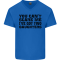 Can't Scare Me Two Daughters Father's Day Mens V-Neck Cotton T-Shirt Royal Blue