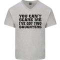 Can't Scare Me Two Daughters Father's Day Mens V-Neck Cotton T-Shirt Sports Grey