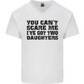 Can't Scare Me Two Daughters Father's Day Mens V-Neck Cotton T-Shirt White