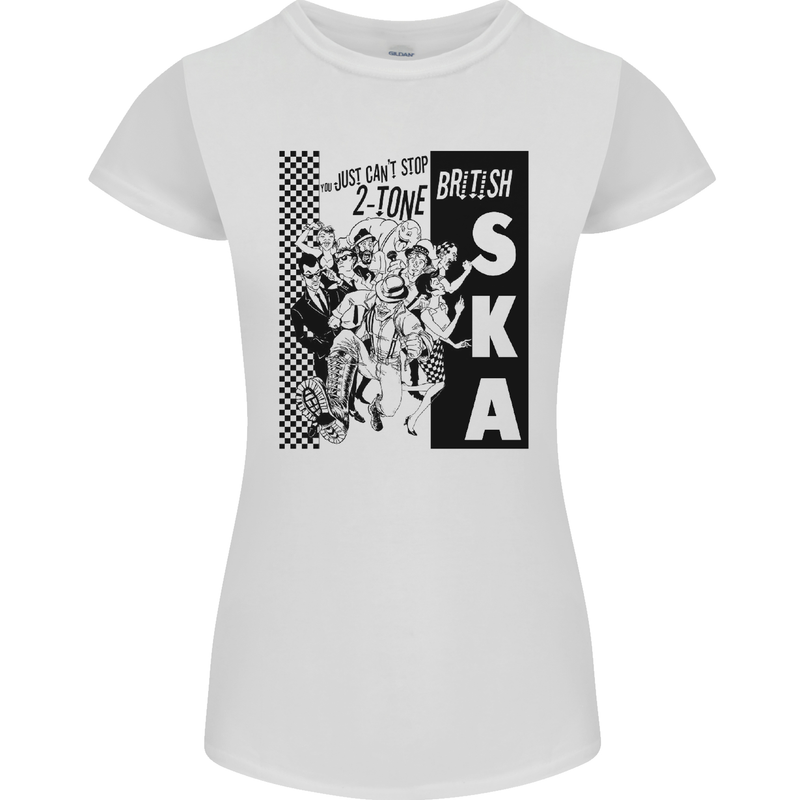 Can't Stop 2-Tone British SKA 2Tone Womens Petite Cut T-Shirt White