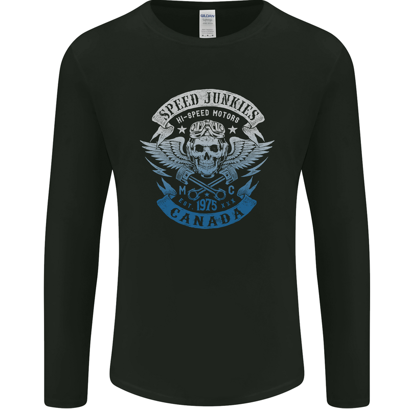 Canada Speed Junkies Biker Motorcycle Mens Long Sleeve T-Shirt Black