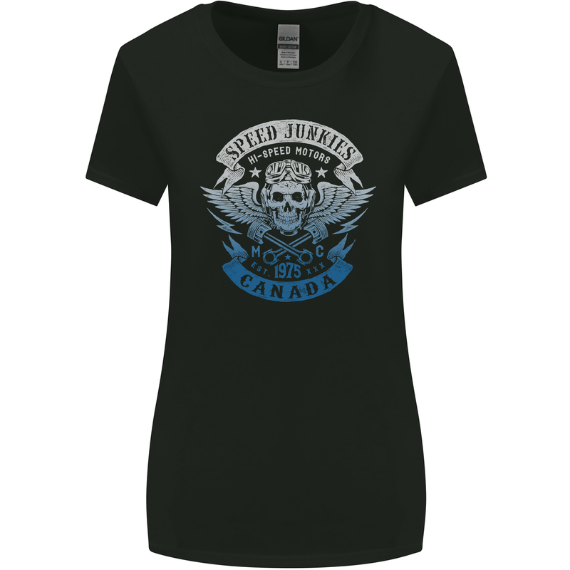 Canada Speed Junkies Biker Motorcycle Womens Wider Cut T-Shirt Black
