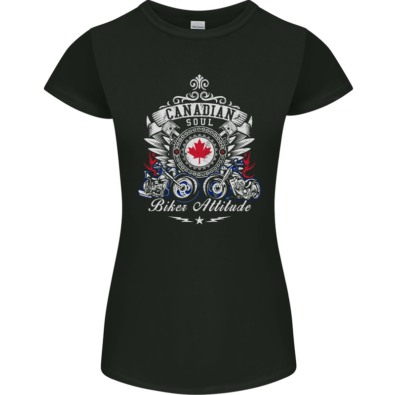 Canadian Biker Attitude Motorbike Canada Womens Petite Cut T-Shirt Black