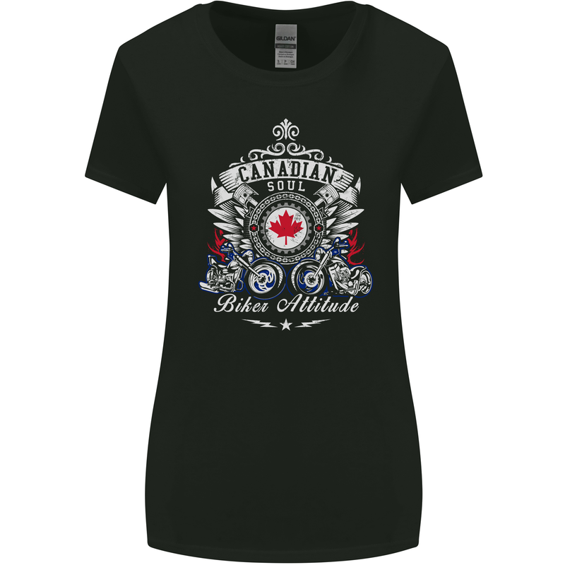 Canadian Biker Attitude Motorbike Canada Womens Wider Cut T-Shirt Black