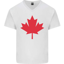 Canadian Flag Canada Maple Leaf Mens V-Neck Cotton T-Shirt White
