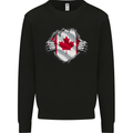 Canadian Flag Ripped Torn Gym Canada Day Kids Sweatshirt Jumper Black