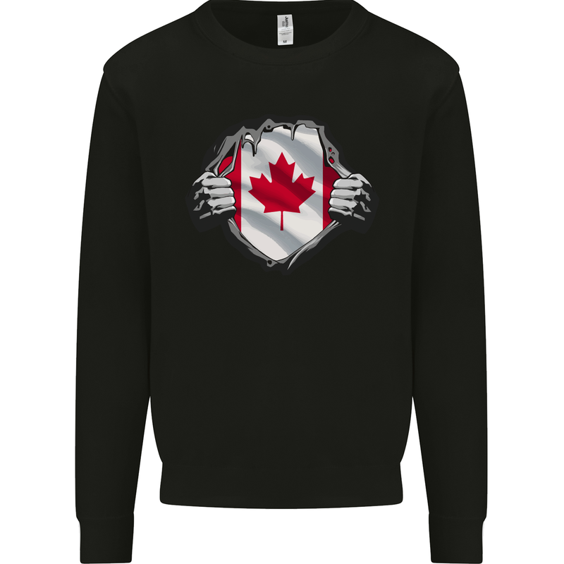 Canadian Flag Ripped Torn Gym Canada Day Kids Sweatshirt Jumper Black