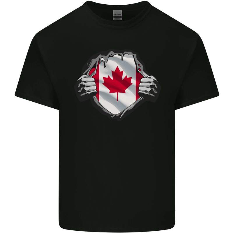 Canadian Flag Ripped Torn Gym Canada Day Kids T-Shirt Childrens Black