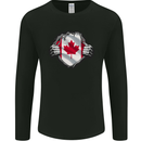 Canadian Flag Ripped Torn Gym Canada Day Mens Long Sleeve T-Shirt Black