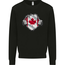 Canadian Flag Ripped Torn Gym Canada Day Mens Sweatshirt Jumper Black