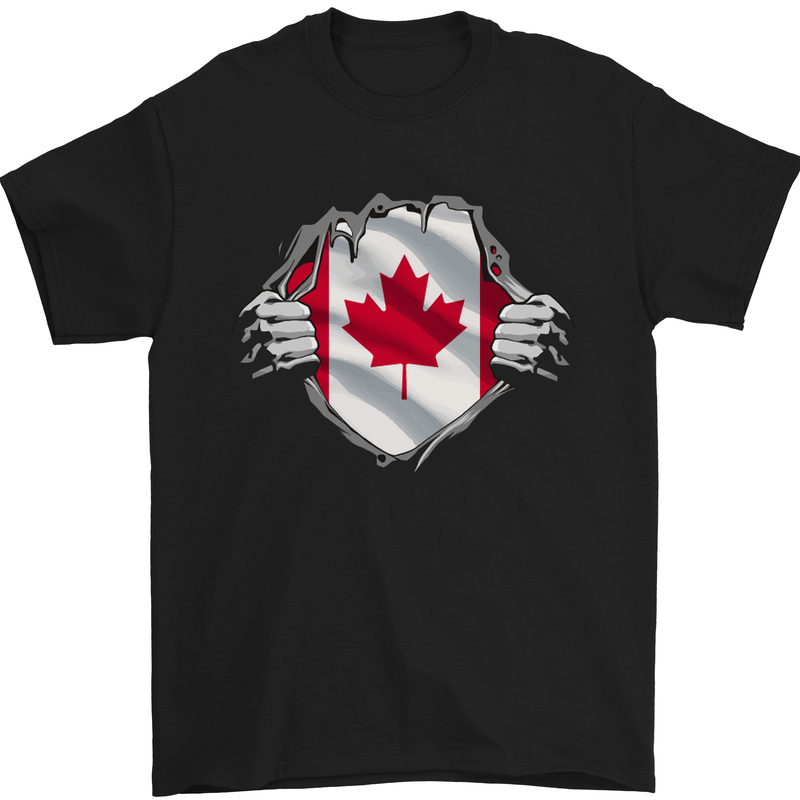 Canadian Flag Ripped Torn Gym Canada Day Mens T-Shirt Cotton Gildan Black