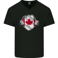 Canadian Flag Ripped Torn Gym Canada Day Mens V-Neck Cotton T-Shirt Black