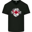 Canadian Flag Ripped Torn Gym Canada Day Mens V-Neck Cotton T-Shirt Black