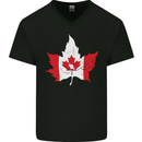 Canadian Maple Leaf Flag Canada Beaver Mens V-Neck Cotton T-Shirt Black
