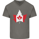Canadian Maple Leaf Flag Canada Beaver Mens V-Neck Cotton T-Shirt Charcoal