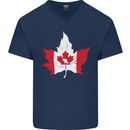 Canadian Maple Leaf Flag Canada Beaver Mens V-Neck Cotton T-Shirt Navy Blue