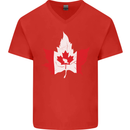Canadian Maple Leaf Flag Canada Beaver Mens V-Neck Cotton T-Shirt Red