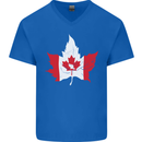 Canadian Maple Leaf Flag Canada Beaver Mens V-Neck Cotton T-Shirt Royal Blue