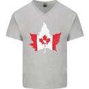 Canadian Maple Leaf Flag Canada Beaver Mens V-Neck Cotton T-Shirt Sports Grey