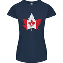 Canadian Maple Leaf Flag Canada Beaver Womens Petite Cut T-Shirt Navy Blue