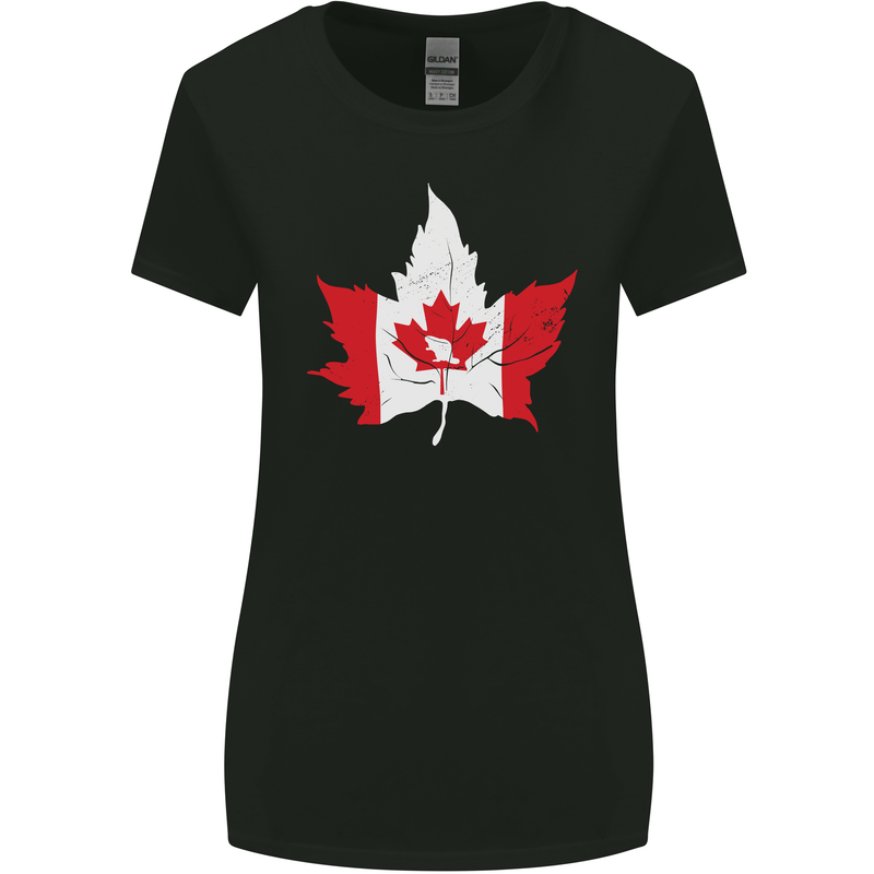 Canadian Maple Leaf Flag Canada Beaver Womens Wider Cut T-Shirt Black