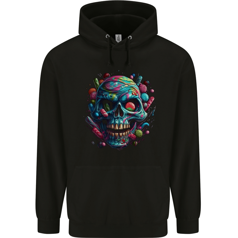 Candy Skull Childrens Kids Hoodie Black