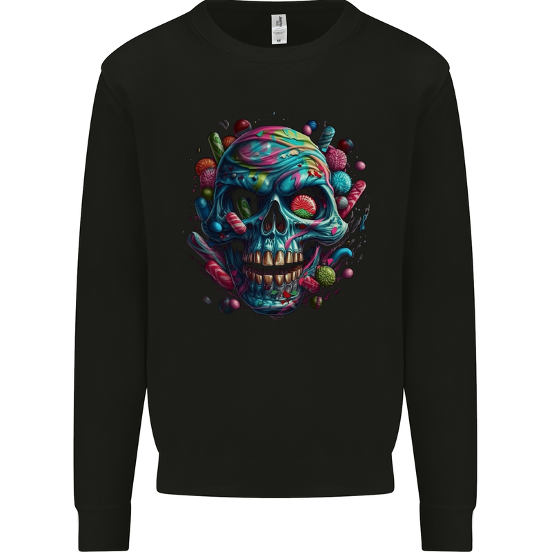 Candy Skull Mens Sweatshirt Jumper Black