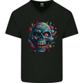 Candy Skull Mens V-Neck Cotton T-Shirt Black