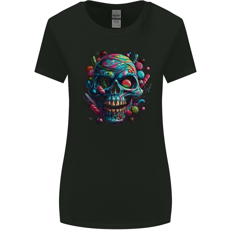 Candy Skull Womens Wider Cut T-Shirt Black