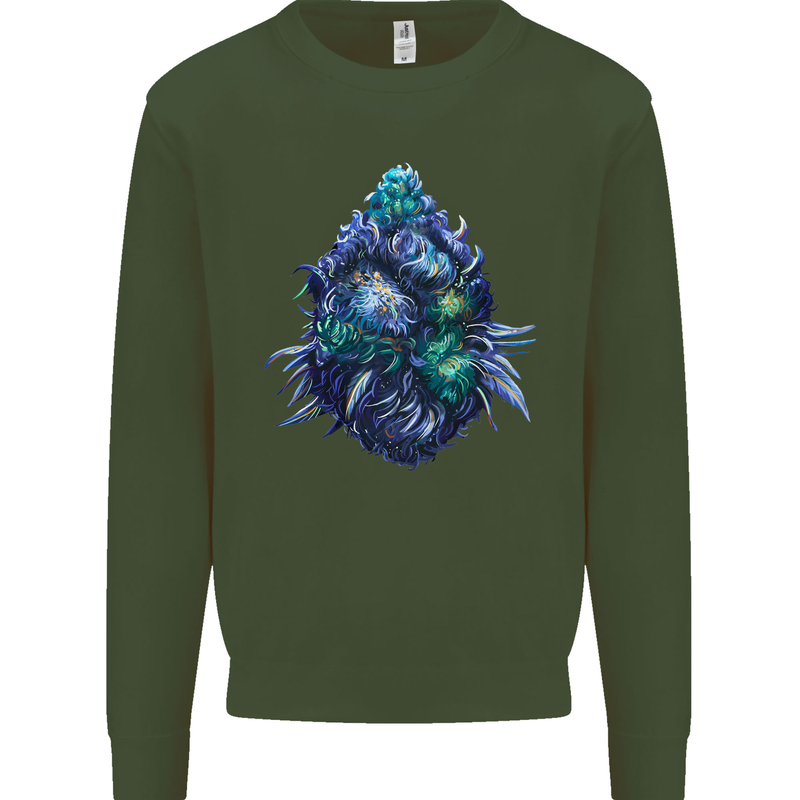 Cannabis Bud Drugs Marijuana Weed Kids Sweatshirt Jumper Forest Green
