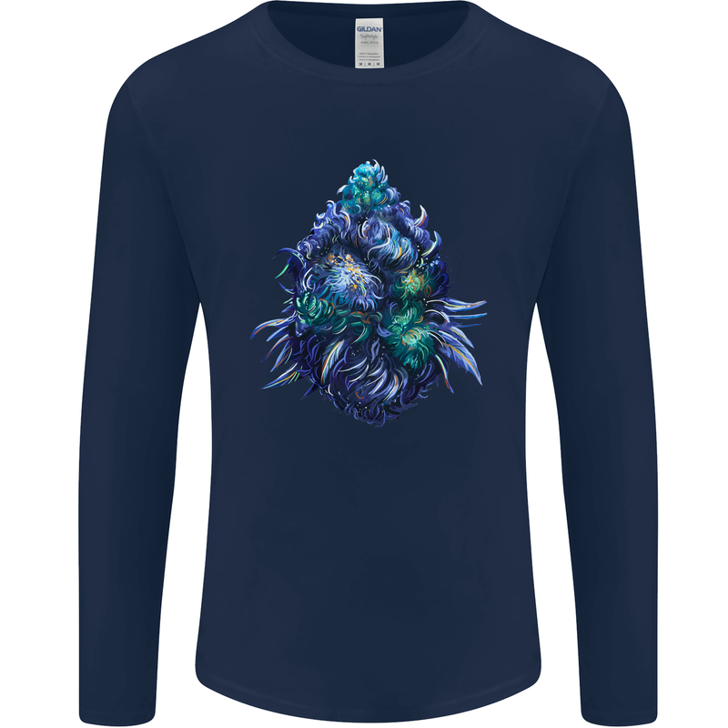 Cannabis Bud Drugs Marijuana Weed Mens Long Sleeve T-Shirt Navy Blue