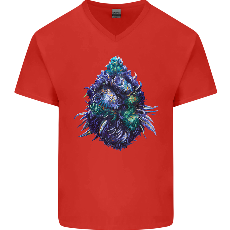 Cannabis Bud Drugs Marijuana Weed Mens V-Neck Cotton T-Shirt Red