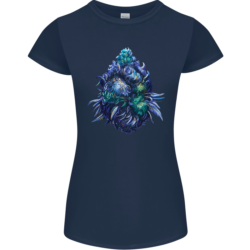 Cannabis Bud Drugs Marijuana Weed Womens Petite Cut T-Shirt Navy Blue