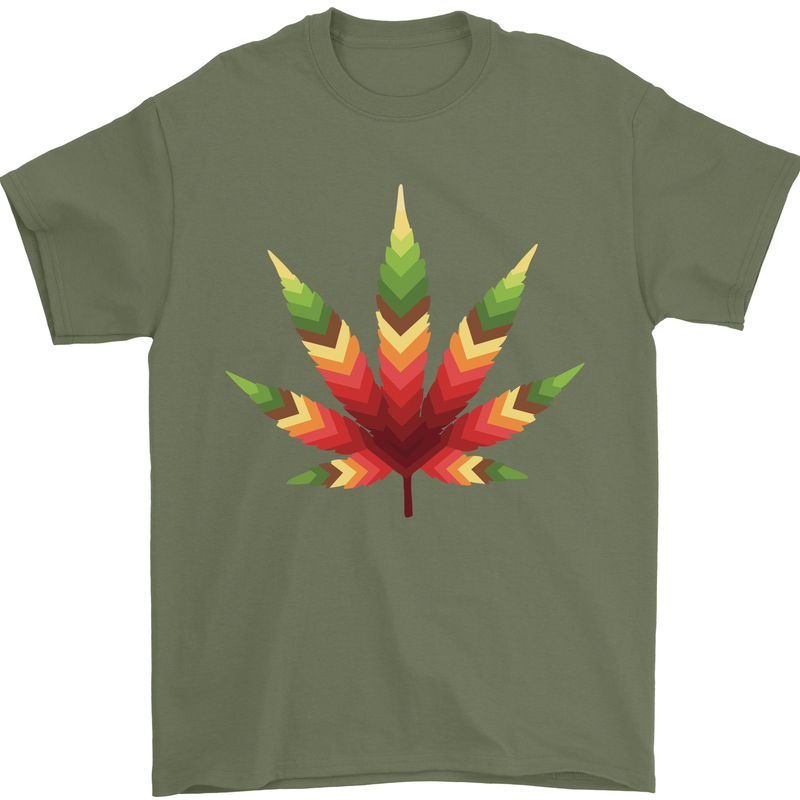 Cannabis Leaf Weed Drugs Marijuana Weed Mens T-Shirt 100% Cotton Military Green
