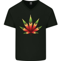 Cannabis Leaf Weed Drugs Marijuana Weed Mens V-Neck Cotton T-Shirt Black