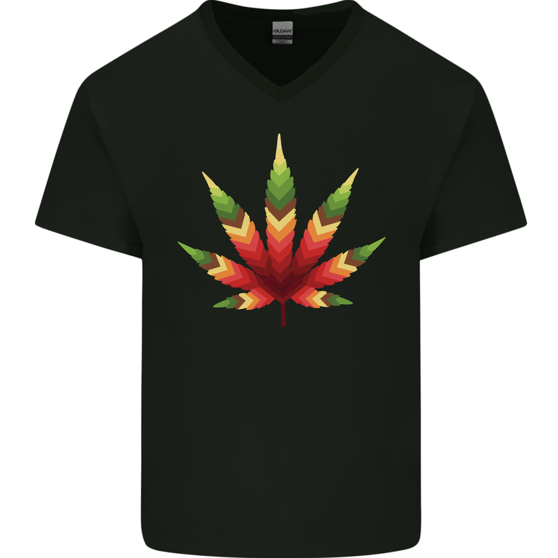 Cannabis Leaf Weed Drugs Marijuana Weed Mens V-Neck Cotton T-Shirt Black