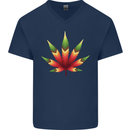 Cannabis Leaf Weed Drugs Marijuana Weed Mens V-Neck Cotton T-Shirt Navy Blue