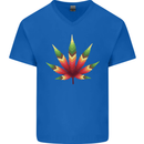 Cannabis Leaf Weed Drugs Marijuana Weed Mens V-Neck Cotton T-Shirt Royal Blue