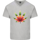 Cannabis Leaf Weed Drugs Marijuana Weed Mens V-Neck Cotton T-Shirt Sports Grey