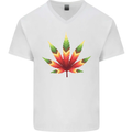 Cannabis Leaf Weed Drugs Marijuana Weed Mens V-Neck Cotton T-Shirt White