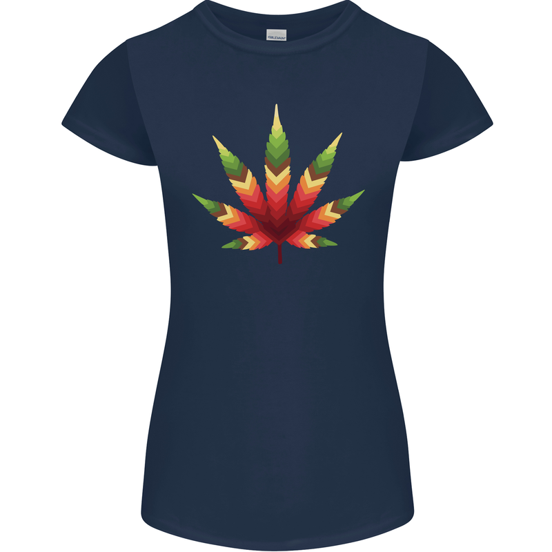 Cannabis Leaf Weed Drugs Marijuana Weed Womens Petite Cut T-Shirt Navy Blue