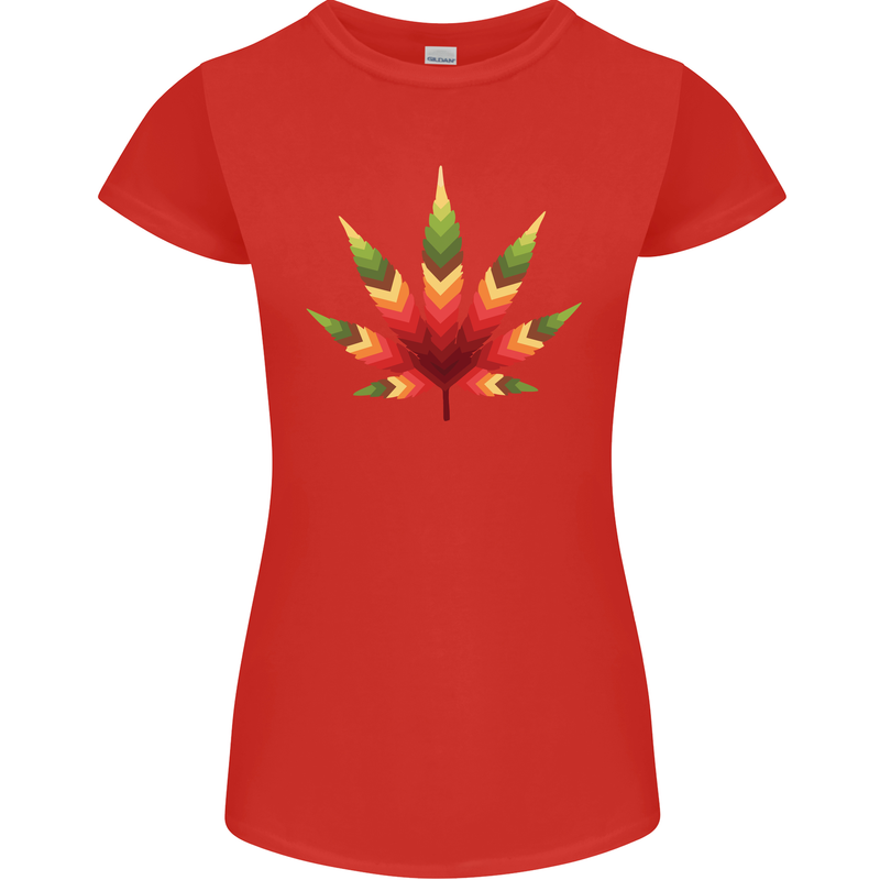 Cannabis Leaf Weed Drugs Marijuana Weed Womens Petite Cut T-Shirt Red