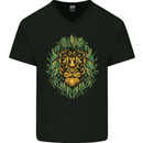 Cannabis Lion Weed Drugs Marijuana Weed Mens V-Neck Cotton T-Shirt Black