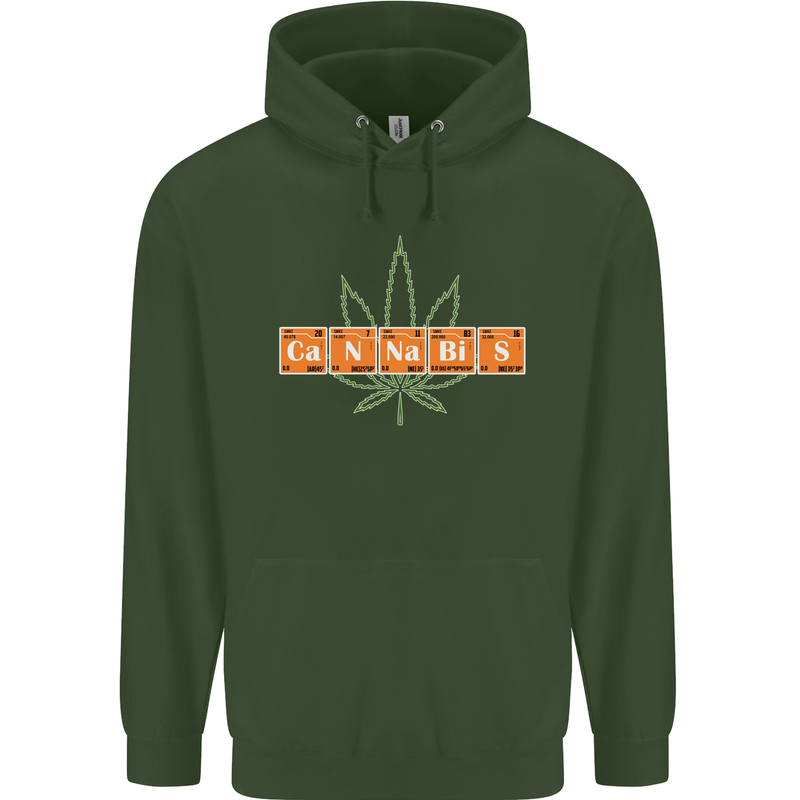 Cannabis Periodic Table Chemistry Weed Mens 80% Cotton Hoodie Forest Green