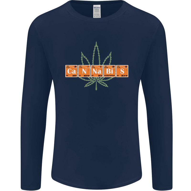 Cannabis Periodic Table Chemistry Weed Mens Long Sleeve T-Shirt Navy Blue