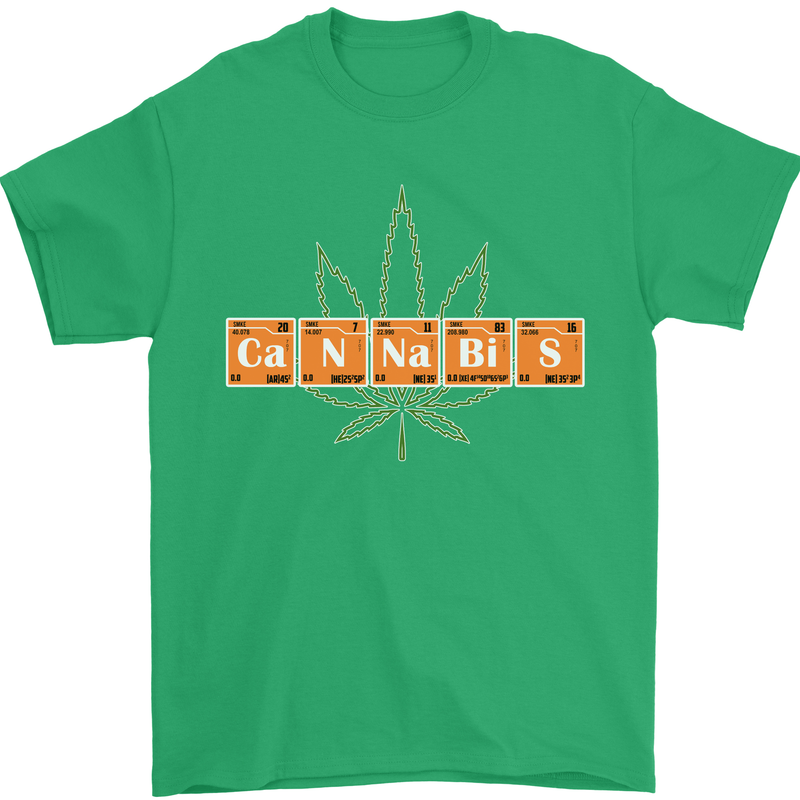 Cannabis Periodic Table Chemistry Weed Mens T-Shirt Cotton Gildan Irish Green